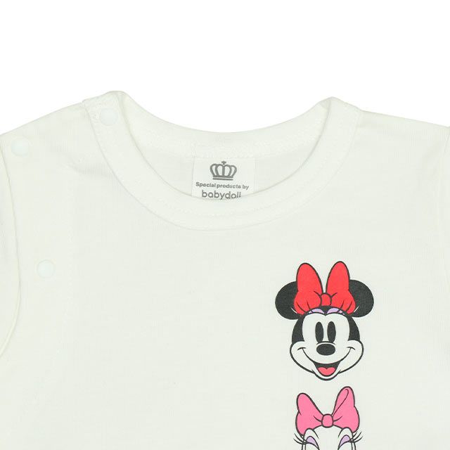 【ベビードール】ミニー デイジー デニムドッキングロンパース 0195B / ベビー服 リンクコーデ ペアルック 親子コーデ つなぎ 長袖 ボディ肌着 出産祝い 贈り物 プレゼント 天竺素材