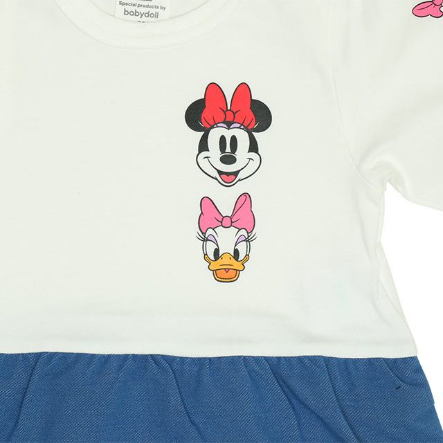 【ベビードール】ミニー デイジー デニムドッキングロンパース 0195B / ベビー服 リンクコーデ ペアルック 親子コーデ つなぎ 長袖 ボディ肌着 出産祝い 贈り物 プレゼント 天竺素材