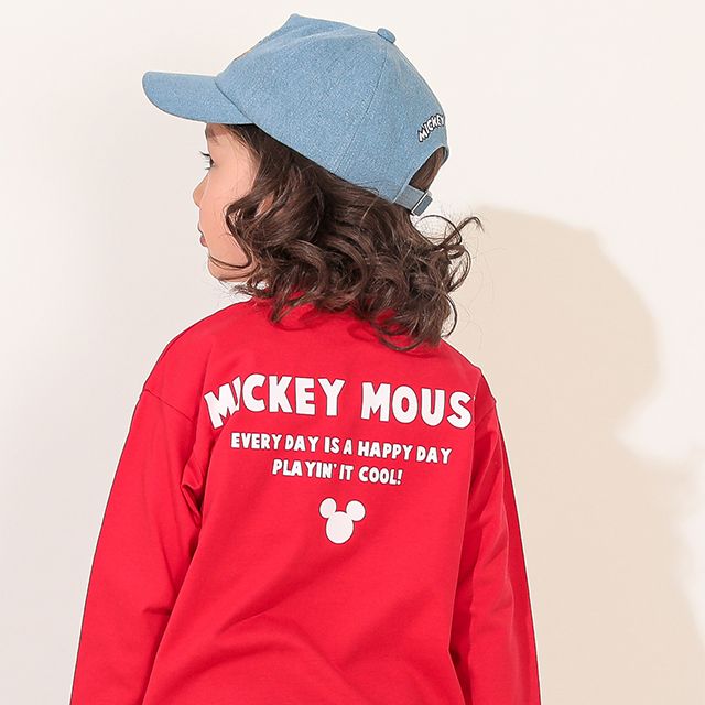 【ベビードール】ミッキー デニム貼付ロンT 0196K / ベビーサイズ キッズ トップス 長袖 クルーネック カットソー 天竺素材