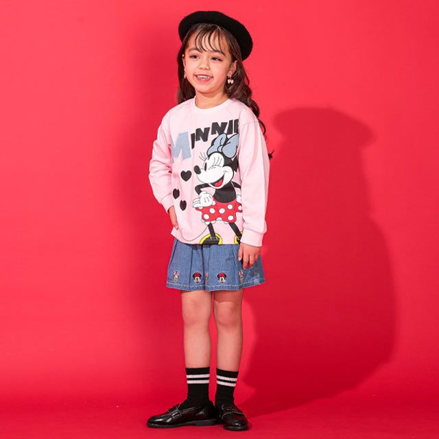 【ベビードール】ミニー デニム貼付ロンT 0196K / ベビーサイズ キッズ トップス 長袖 クルーネック カットソー 天竺素材