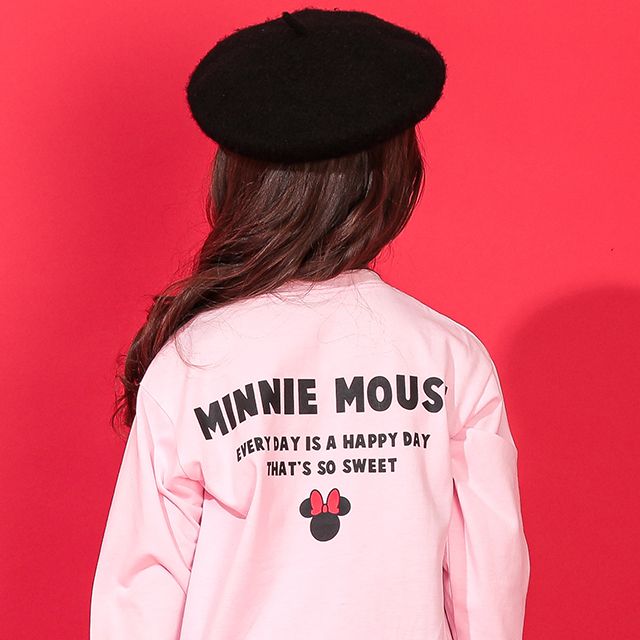 【ベビードール】ミニー デニム貼付ロンT 0196K / ベビーサイズ キッズ トップス 長袖 クルーネック カットソー 天竺素材