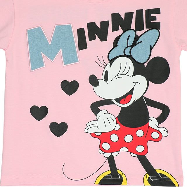 【ベビードール】ミニー デニム貼付ロンT 0196K / ベビーサイズ キッズ トップス 長袖 クルーネック カットソー 天竺素材