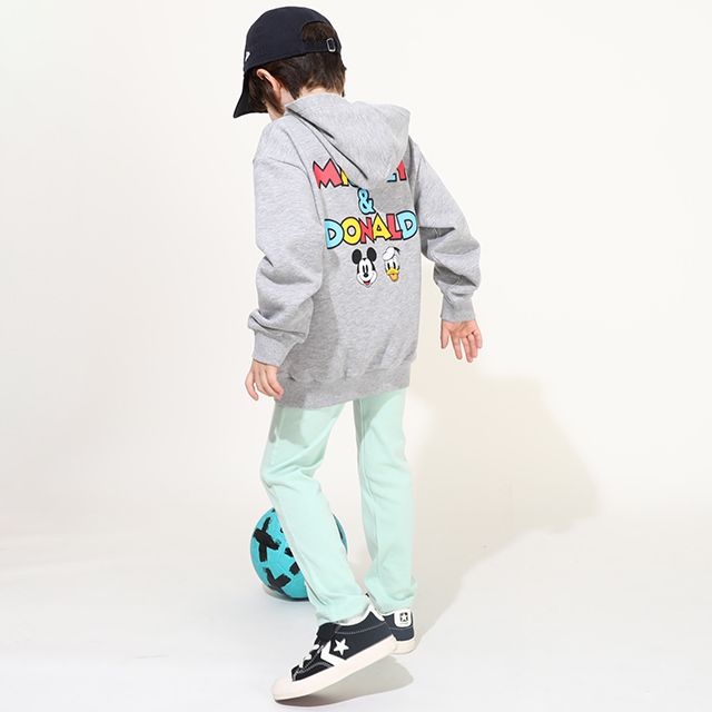 【ベビードール】ミッキー ドナルド 親子お揃い デニムポケットパーカー 0197K / ベビーサイズ キッズ リンクコーデ ペアルック 親子コーデ トップス 長袖 プルオーバー スウェット 肩落ちデザイン ドロップショルダー