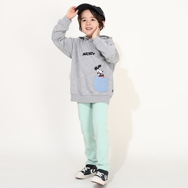 【ベビードール】ミッキー ドナルド 親子お揃い デニムポケットパーカー 0197K / ベビーサイズ キッズ リンクコーデ ペアルック 親子コーデ トップス 長袖 プルオーバー スウェット 肩落ちデザイン ドロップショルダー