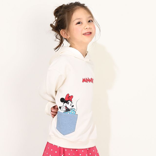 【ベビードール】ミニー デイジー 親子お揃い デニムポケットパーカー 0197K / ベビーサイズ キッズ リンクコーデ ペアルック 親子コーデ トップス 長袖 プルオーバー スウェット 肩落ちデザイン ドロップショルダー