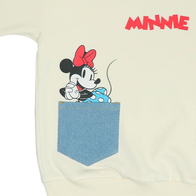 【ベビードール】ミニー デイジー 親子お揃い デニムポケットパーカー 0197K / ベビーサイズ キッズ リンクコーデ ペアルック 親子コーデ トップス 長袖 プルオーバー スウェット 肩落ちデザイン ドロップショルダー