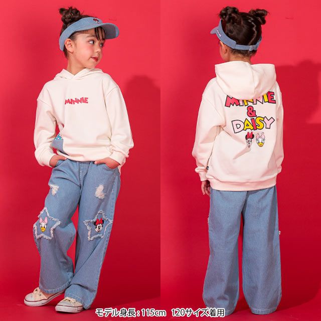 【ベビードール】ミニー デイジー 親子お揃い デニムポケットパーカー 0197K / ベビーサイズ キッズ リンクコーデ ペアルック 親子コーデ トップス 長袖 プルオーバー スウェット 肩落ちデザイン ドロップショルダー