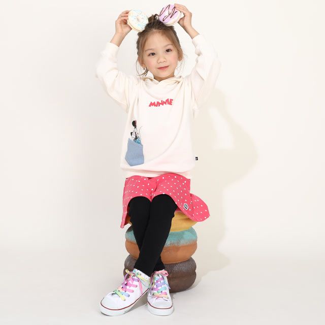 【ベビードール】ミニー デイジー 親子お揃い デニムポケットパーカー 0197K / ベビーサイズ キッズ リンクコーデ ペアルック 親子コーデ トップス 長袖 プルオーバー スウェット 肩落ちデザイン ドロップショルダー