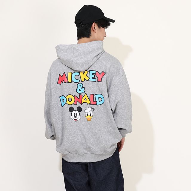 【ベビードール】ミッキー ドナルド 親子お揃い デニムポケット パーカー 0197A / 大人 ユニセックス 男女兼用 リンクコーデ ペアルック 親子コーデ 長袖 トップス トレンド プルオーバー スウェット 肩落ちデザイン ドロップショルダー