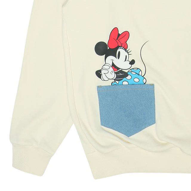 【ベビードール】ミニー デイジー 親子お揃い デニムポケット パーカー 0197A / 大人 ユニセックス 男女兼用 リンクコーデ ペアルック 親子コーデ 長袖 トップス トレンド プルオーバー スウェット 肩落ちデザイン ドロップショルダー