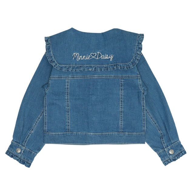 【ベビードール】フリル襟デニムジャケット 0198K / ミニー デイジー ベビーサイズ キッズ 長袖 フード無し ライトアウター 羽織り ストレッチデニム 刺繍 セットアップアイテム