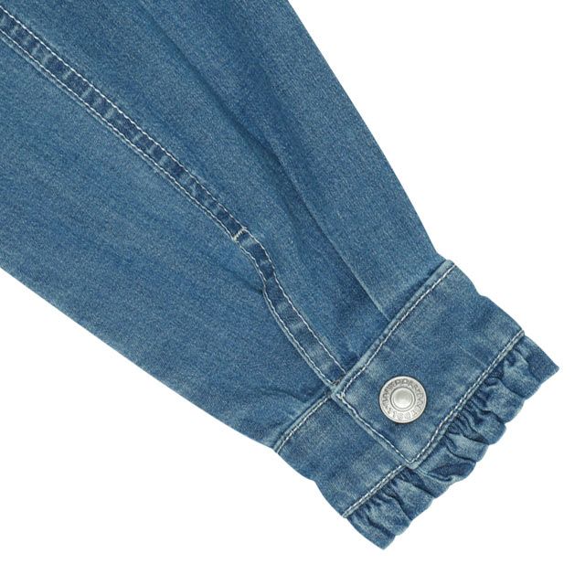 【ベビードール】フリル襟デニムジャケット 0198K / ミニー デイジー ベビーサイズ キッズ 長袖 フード無し ライトアウター 羽織り ストレッチデニム 刺繍 セットアップアイテム