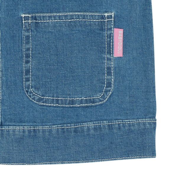 【ベビードール】フリル襟デニムジャケット 0198K / ミニー デイジー ベビーサイズ キッズ 長袖 フード無し ライトアウター 羽織り ストレッチデニム 刺繍 セットアップアイテム