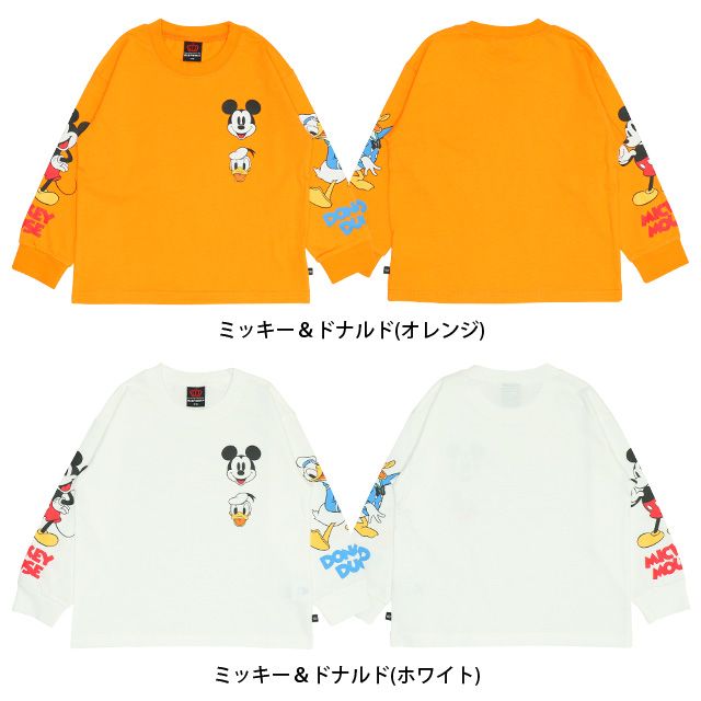 【ベビードール】ミッキー ドナルド 親子お揃い 袖キャラクタ ーロンT 0199K / ベビーサイズ キッズ リンクコーデ ペアルック 親子コーデ トップス 長袖 クルーネック カットソー 天竺素材