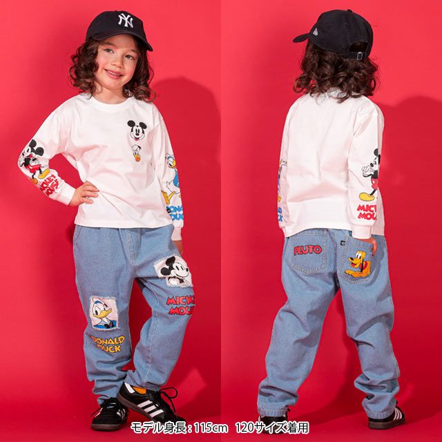 【ベビードール】ミッキー ドナルド 親子お揃い 袖キャラクタ ーロンT 0199K / ベビーサイズ キッズ リンクコーデ ペアルック 親子コーデ トップス 長袖 クルーネック カットソー 天竺素材