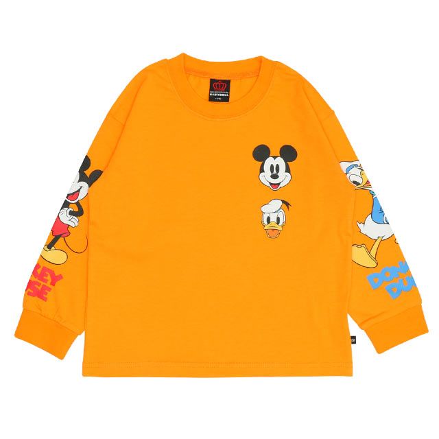 【ベビードール】ミッキー ドナルド 親子お揃い 袖キャラクタ ーロンT 0199K / ベビーサイズ キッズ リンクコーデ ペアルック 親子コーデ トップス 長袖 クルーネック カットソー 天竺素材