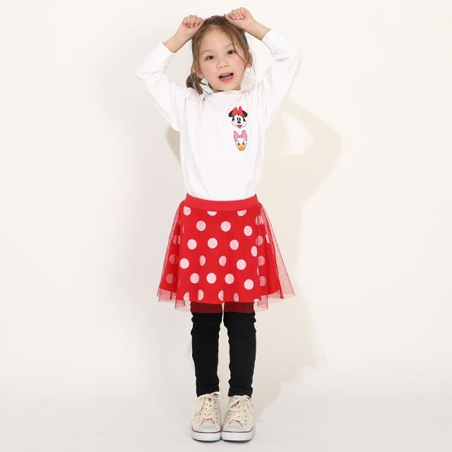 【ベビードール】ミニー デイジー 親子お揃い 袖キャラクタ ーロンT 0199K / ベビーサイズ キッズ リンクコーデ ペアルック 親子コーデ トップス 長袖 クルーネック カットソー 天竺素材
