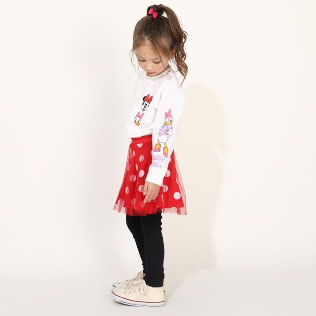【ベビードール】ミニー デイジー 親子お揃い 袖キャラクタ ーロンT 0199K / ベビーサイズ キッズ リンクコーデ ペアルック 親子コーデ トップス 長袖 クルーネック カットソー 天竺素材