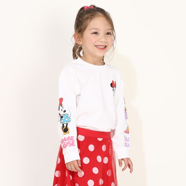 【ベビードール】ミニー デイジー 親子お揃い 袖キャラクタ ーロンT 0199K / ベビーサイズ キッズ リンクコーデ ペアルック 親子コーデ トップス 長袖 クルーネック カットソー 天竺素材