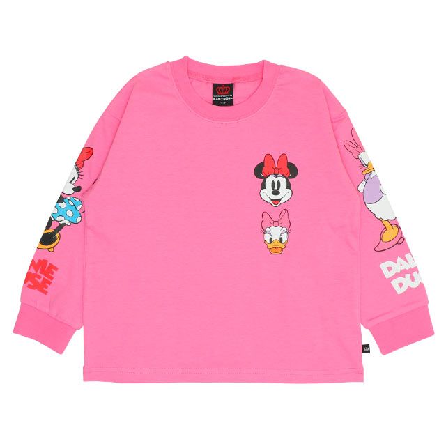 【ベビードール】ミニー デイジー 親子お揃い 袖キャラクタ ーロンT 0199K / ベビーサイズ キッズ リンクコーデ ペアルック 親子コーデ トップス 長袖 クルーネック カットソー 天竺素材