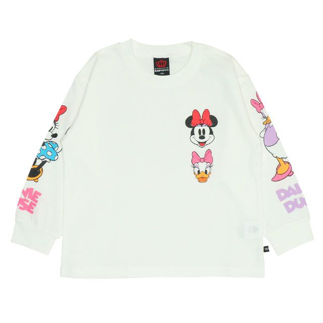 【ベビードール】ミニー デイジー 親子お揃い 袖キャラクタ ーロンT 0199K / ベビーサイズ キッズ リンクコーデ ペアルック 親子コーデ トップス 長袖 クルーネック カットソー 天竺素材