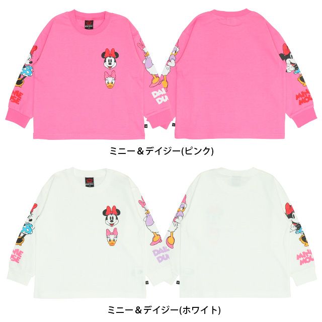 【ベビードール】ミニー デイジー 親子お揃い 袖キャラクタ ーロンT 0199K / ベビーサイズ キッズ リンクコーデ ペアルック 親子コーデ トップス 長袖 クルーネック カットソー 天竺素材