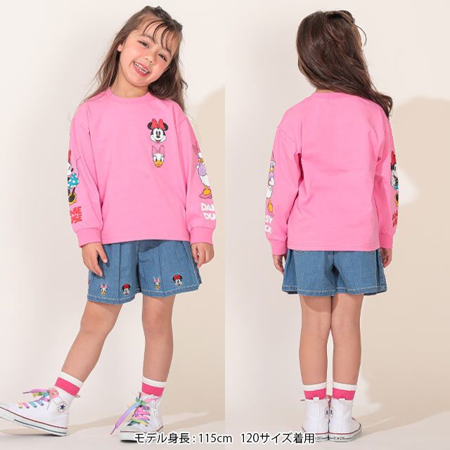 【ベビードール】ミニー デイジー 親子お揃い 袖キャラクタ ーロンT 0199K / ベビーサイズ キッズ リンクコーデ ペアルック 親子コーデ トップス 長袖 クルーネック カットソー 天竺素材