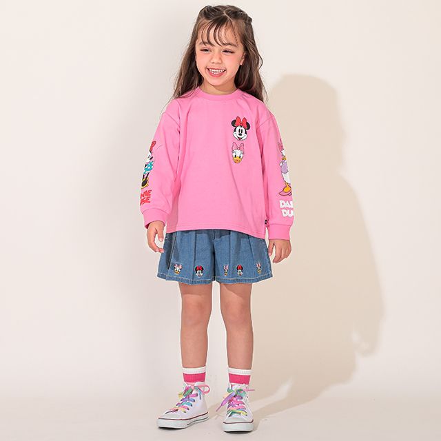 【ベビードール】ミニー デイジー 親子お揃い 袖キャラクタ ーロンT 0199K / ベビーサイズ キッズ リンクコーデ ペアルック 親子コーデ トップス 長袖 クルーネック カットソー 天竺素材
