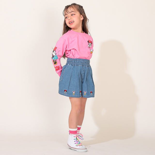 【ベビードール】ミニー デイジー 親子お揃い 袖キャラクタ ーロンT 0199K / ベビーサイズ キッズ リンクコーデ ペアルック 親子コーデ トップス 長袖 クルーネック カットソー 天竺素材