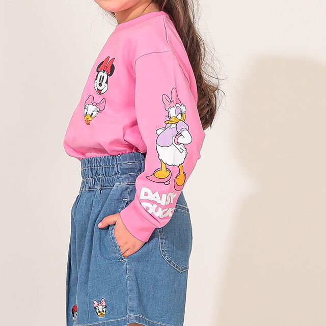 【ベビードール】ミニー デイジー 親子お揃い 袖キャラクタ ーロンT 0199K / ベビーサイズ キッズ リンクコーデ ペアルック 親子コーデ トップス 長袖 クルーネック カットソー 天竺素材