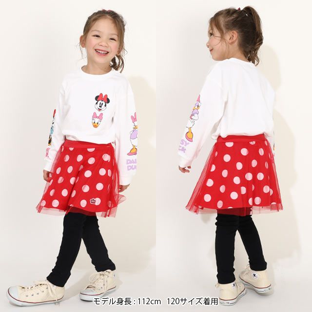 【ベビードール】ミニー デイジー 親子お揃い 袖キャラクタ ーロンT 0199K / ベビーサイズ キッズ リンクコーデ ペアルック 親子コーデ トップス 長袖 クルーネック カットソー 天竺素材