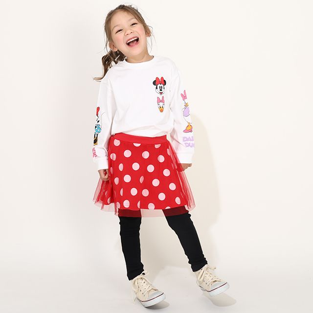 【ベビードール】ミニー デイジー 親子お揃い 袖キャラクタ ーロンT 0199K / ベビーサイズ キッズ リンクコーデ ペアルック 親子コーデ トップス 長袖 クルーネック カットソー 天竺素材
