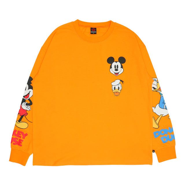 【ベビードール】ミッキー ドナルド 親子お揃い 袖キャラクタ ーロンT 0199A / 大人 ユニセックス 男女兼用 リンクコーデ ペアルック 親子コーデ トップス 長袖 クルーネック カットソー 天竺素材