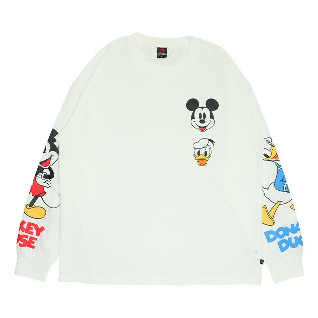 【ベビードール】ミッキー ドナルド 親子お揃い 袖キャラクタ ーロンT 0199A / 大人 ユニセックス 男女兼用 リンクコーデ ペアルック 親子コーデ トップス 長袖 クルーネック カットソー 天竺素材