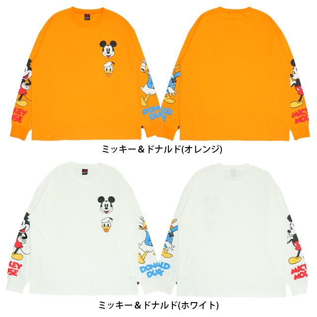 【ベビードール】ミッキー ドナルド 親子お揃い 袖キャラクタ ーロンT 0199A / 大人 ユニセックス 男女兼用 リンクコーデ ペアルック 親子コーデ トップス 長袖 クルーネック カットソー 天竺素材