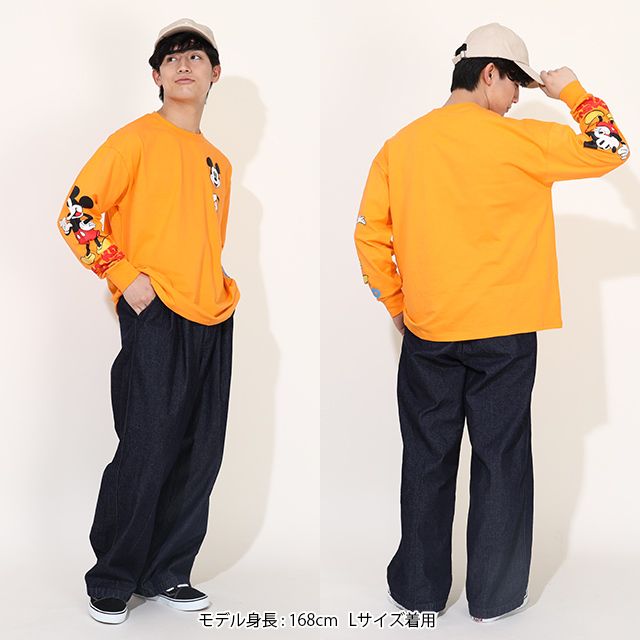 【ベビードール】ミッキー ドナルド 親子お揃い 袖キャラクタ ーロンT 0199A / 大人 ユニセックス 男女兼用 リンクコーデ ペアルック 親子コーデ トップス 長袖 クルーネック カットソー 天竺素材