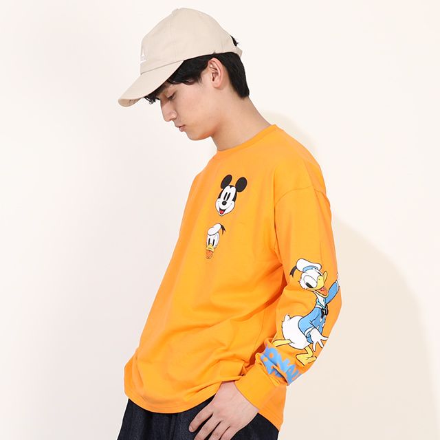 【ベビードール】ミッキー ドナルド 親子お揃い 袖キャラクタ ーロンT 0199A / 大人 ユニセックス 男女兼用 リンクコーデ ペアルック 親子コーデ トップス 長袖 クルーネック カットソー 天竺素材