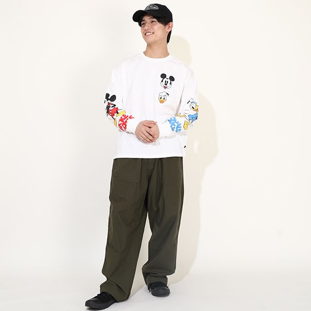 【ベビードール】ミッキー ドナルド 親子お揃い 袖キャラクタ ーロンT 0199A / 大人 ユニセックス 男女兼用 リンクコーデ ペアルック 親子コーデ トップス 長袖 クルーネック カットソー 天竺素材