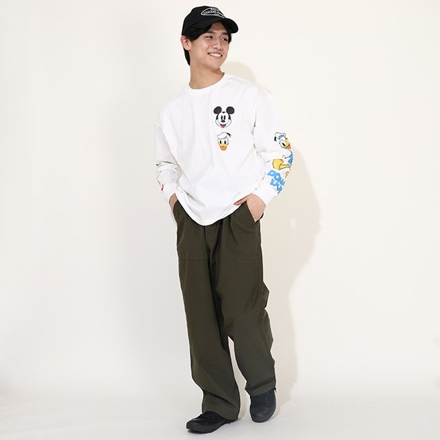 【ベビードール】ミッキー ドナルド 親子お揃い 袖キャラクタ ーロンT 0199A / 大人 ユニセックス 男女兼用 リンクコーデ ペアルック 親子コーデ トップス 長袖 クルーネック カットソー 天竺素材