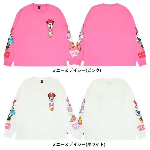 【ベビードール】ミニー デイジー 親子お揃い 袖キャラクタ ーロンT 0199A / 大人 ユニセックス 男女兼用 リンクコーデ ペアルック 親子コーデ トップス 長袖 クルーネック カットソー 天竺素材