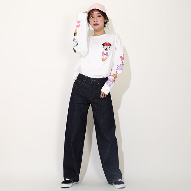 【ベビードール】ミニー デイジー 親子お揃い 袖キャラクタ ーロンT 0199A / 大人 ユニセックス 男女兼用 リンクコーデ ペアルック 親子コーデ トップス 長袖 クルーネック カットソー 天竺素材