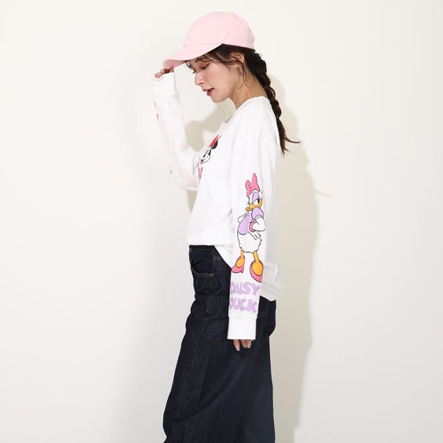 【ベビードール】ミニー デイジー 親子お揃い 袖キャラクタ ーロンT 0199A / 大人 ユニセックス 男女兼用 リンクコーデ ペアルック 親子コーデ トップス 長袖 クルーネック カットソー 天竺素材