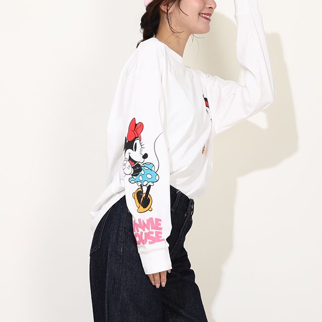 【ベビードール】ミニー デイジー 親子お揃い 袖キャラクタ ーロンT 0199A / 大人 ユニセックス 男女兼用 リンクコーデ ペアルック 親子コーデ トップス 長袖 クルーネック カットソー 天竺素材
