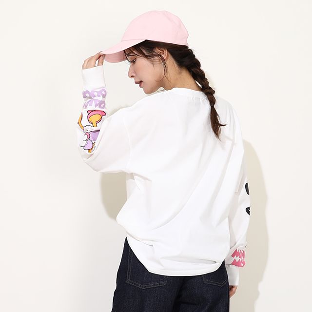 【ベビードール】ミニー デイジー 親子お揃い 袖キャラクタ ーロンT 0199A / 大人 ユニセックス 男女兼用 リンクコーデ ペアルック 親子コーデ トップス 長袖 クルーネック カットソー 天竺素材