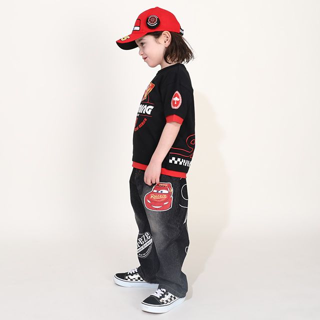 【ベビードール】カーズ BIGプリントデニムロングパンツ 0217K / ライトニング・マックィーン ベビーサイズ キッズ ウエスト総ゴム ワッペン ボトムス 長ズボン デニム ジーパン