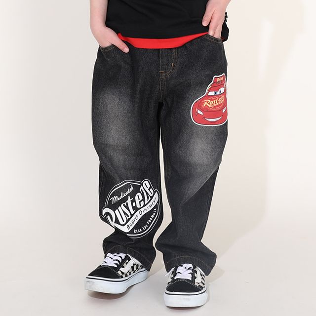 【ベビードール】カーズ BIGプリントデニムロングパンツ 0217K / ライトニング・マックィーン ベビーサイズ キッズ ウエスト総ゴム ワッペン ボトムス 長ズボン デニム ジーパン