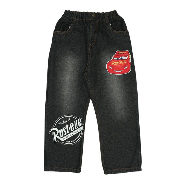 【ベビードール】カーズ BIGプリントデニムロングパンツ 0217K / ライトニング・マックィーン ベビーサイズ キッズ ウエスト総ゴム ワッペン ボトムス 長ズボン デニム ジーパン