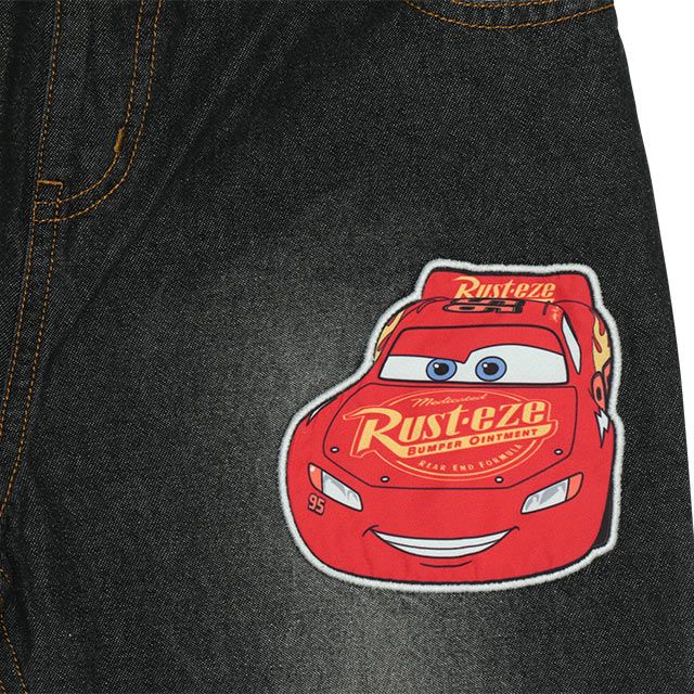【ベビードール】カーズ BIGプリントデニムロングパンツ 0217K / ライトニング・マックィーン ベビーサイズ キッズ ウエスト総ゴム ワッペン ボトムス 長ズボン デニム ジーパン