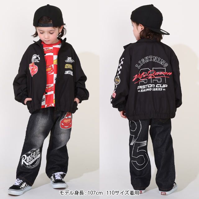 【ベビードール】カーズ BIGプリントデニムロングパンツ 0217K / ライトニング・マックィーン ベビーサイズ キッズ ウエスト総ゴム ワッペン ボトムス 長ズボン デニム ジーパン