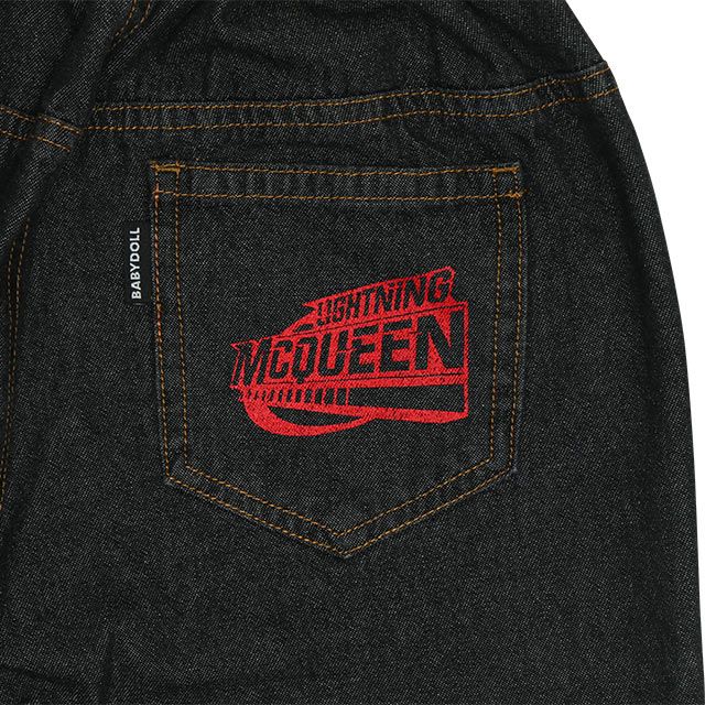 【ベビードール】カーズ BIGプリントデニムロングパンツ 0217K / ライトニング・マックィーン ベビーサイズ キッズ ウエスト総ゴム ワッペン ボトムス 長ズボン デニム ジーパン